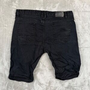 Decibel Mens Moto Distressed Denim Shorts Black Size 40 Ripped Zipper Detail